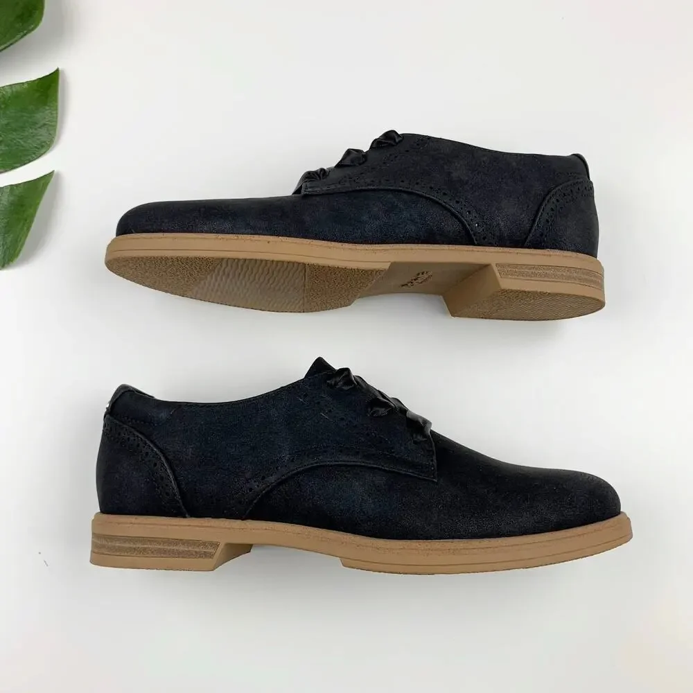 Dr Scholls Hello Oxford Comfort Shoes Black Faux Leather Lace Up Women's 6.5_7